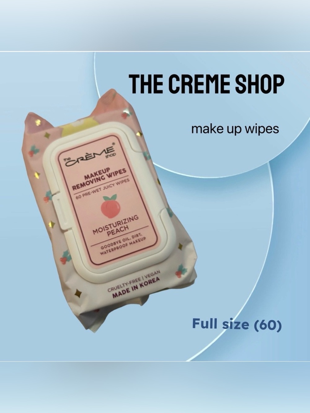 🇺🇸🆕📦*BNIB* THE CREME SHOP | REG | Cute peach print Makeup removing Wipes